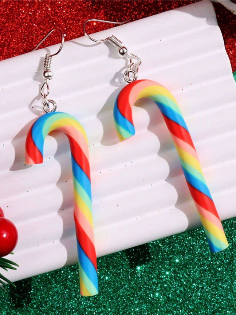 Boucles d'oreilles de Noël couleur bonbon en forme de canne arc-en-ciel