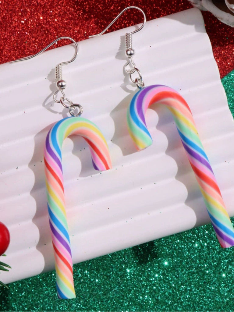Boucles d'oreilles de Noël couleur bonbon en forme de canne arc-en-ciel