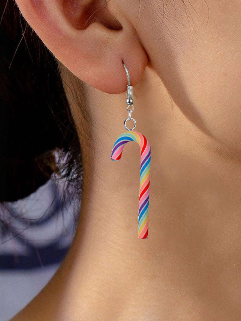 Boucles d'oreilles de Noël couleur bonbon en forme de canne arc-en-ciel