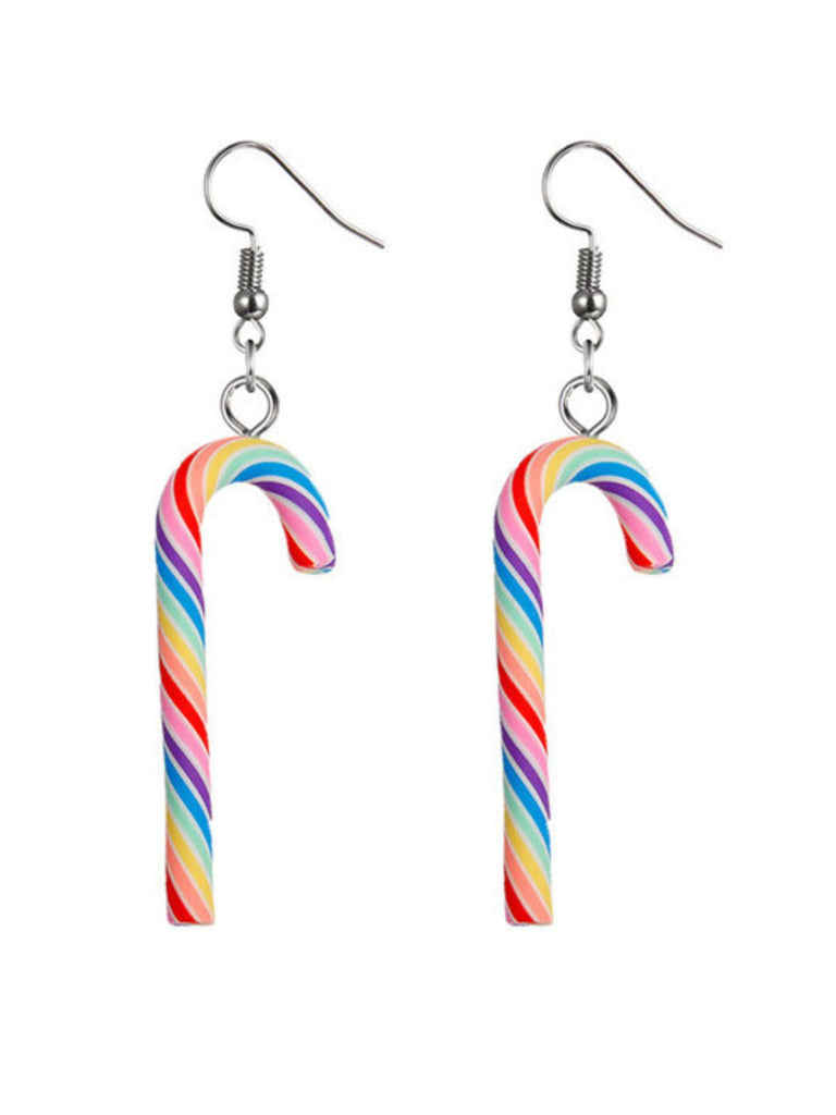 Boucles d'oreilles de Noël couleur bonbon en forme de canne arc-en-ciel