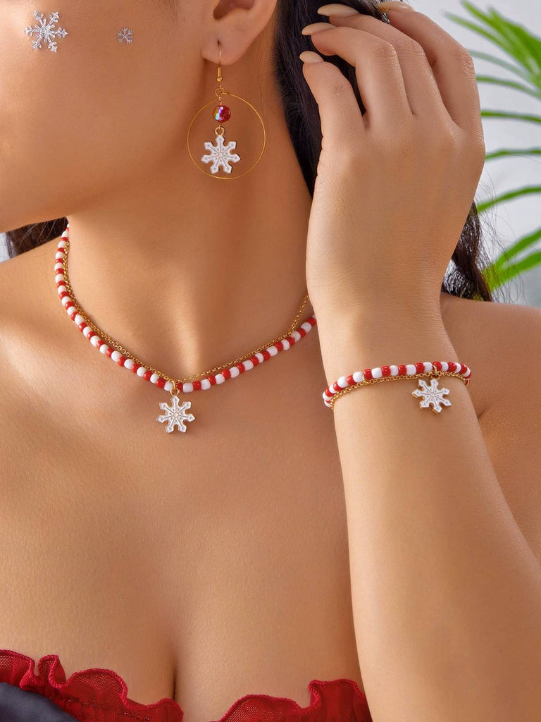 Ensemble collier bracelet et boucles d'oreilles vintage en perles de Noël