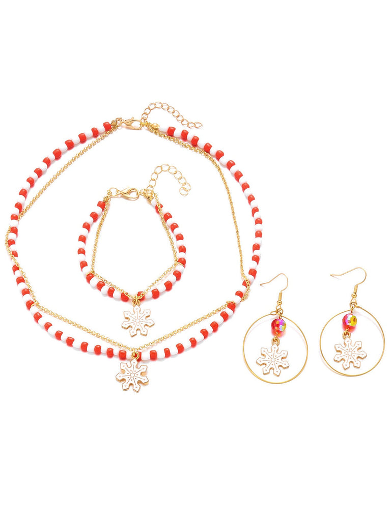 Ensemble collier bracelet et boucles d'oreilles vintage en perles de Noël