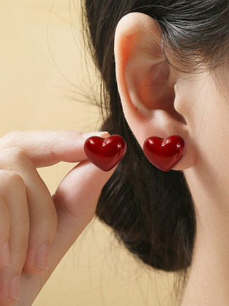 Boucles d'oreilles puces en forme de cœur rouge pour la Saint-Valentin