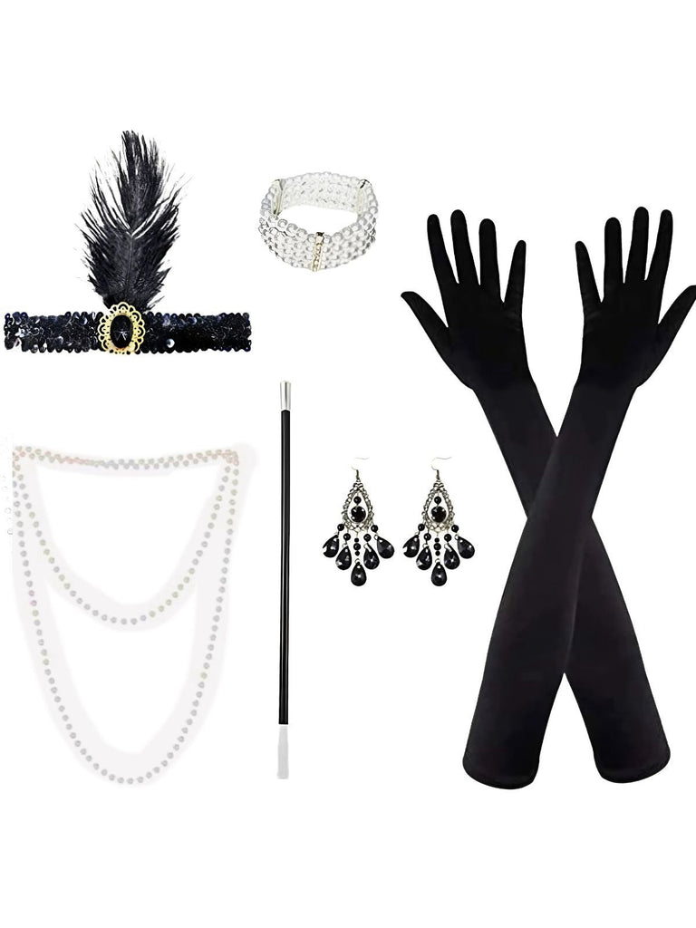 Ensemble bandeau à plumes et collier de perles style Gatsby années 1920