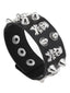 Bracelet manchette cuir noir punk rock clous et motif tête de mort