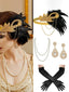 4PCS Ensemble d'accessoires Gatsby plumes pompons et perles années 1920