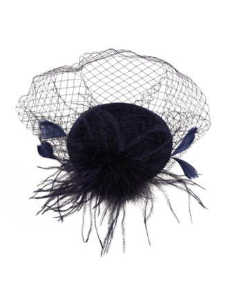 Chapeau bibi noir en fausses plumes avec voile