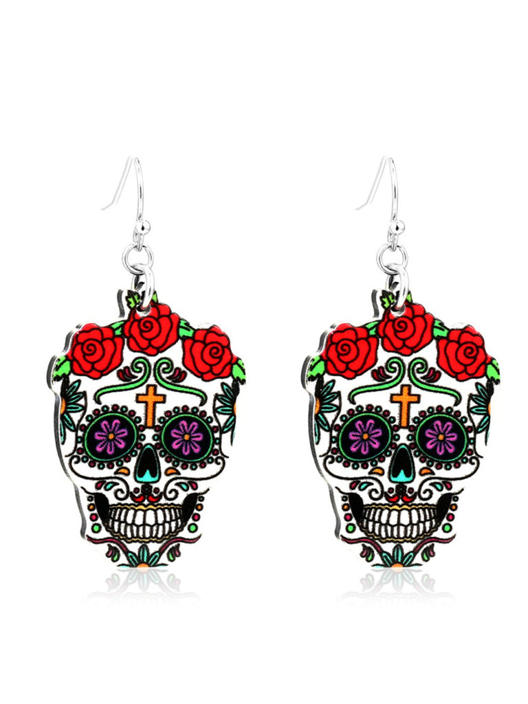 Boucles d'oreilles noires en forme de crâne et de rose pour Halloween