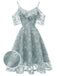Robe à Bretelle Vintage Rose Année 50 à Volants Dos Nu Dentelle Cocktail