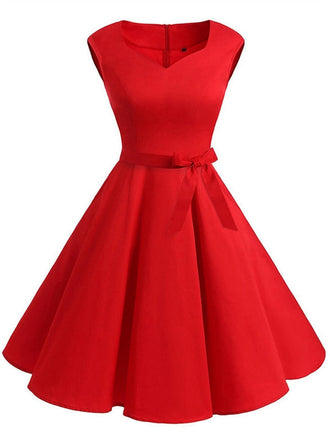 Robe Rouge Ceinture Soirée Cocktail Pin Up Année 50