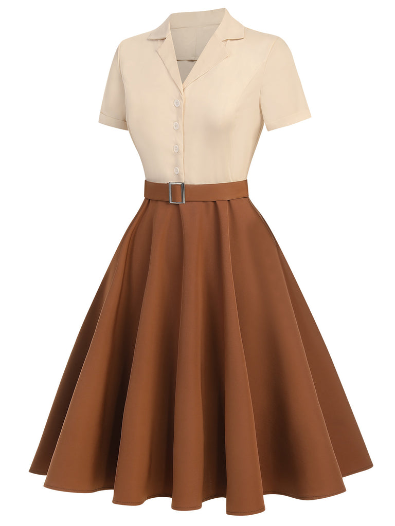 Robe boutonnée kaki style Blanche-Neige années 1950