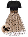 Robe Swing Vintage Année 50 Noire à Pois de Cœur Cocktail Pin Up