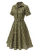 Robe Swing Verte Jaune Année 50 Boutonnée avec Ceinture