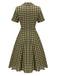 Robe Swing Verte Jaune Année 50 Boutonnée avec Ceinture