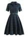Robe Swing Verte Jaune Année 50 Boutonnée avec Ceinture