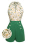 Combishort vintage à lacets et col licou à fleurs des années 1950