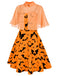 Robe Swing Années 50 avec Cape Chauve-Souris Orange Halloween