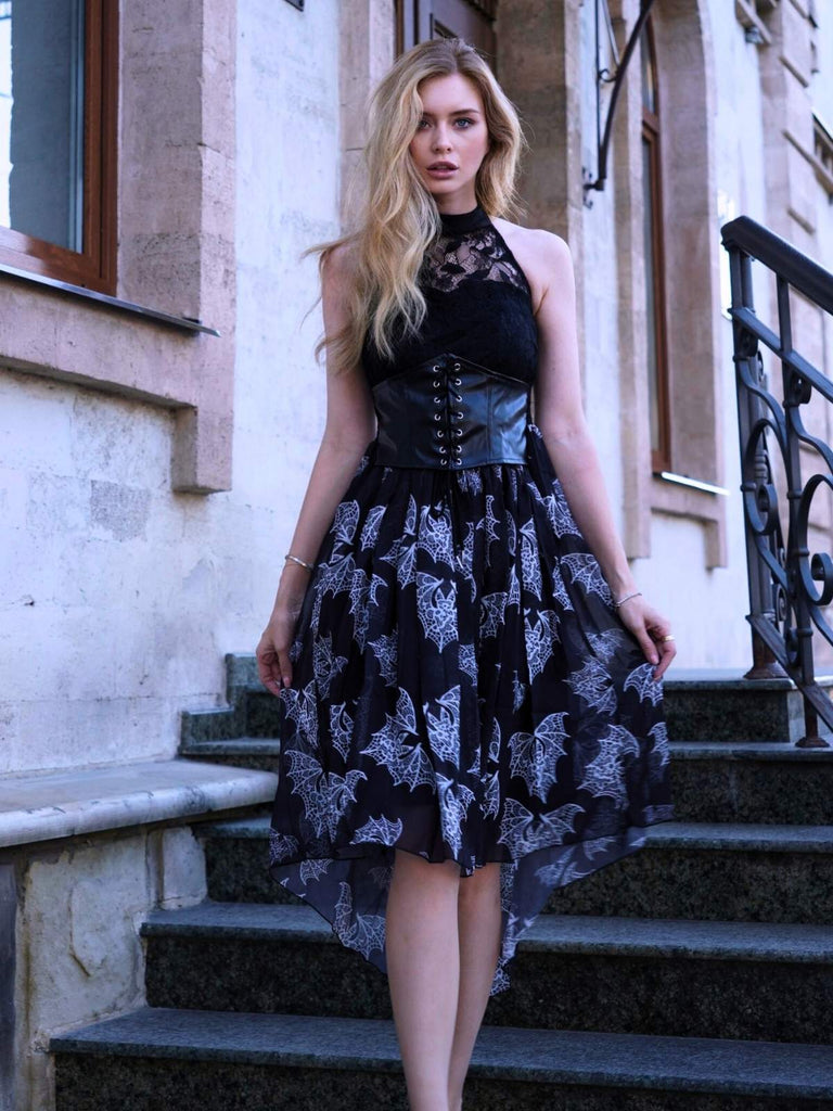 Robe en dentelle à imprimé chauve-souris gothique steampunk