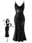 Robe noire Halloween à motif toile d’araignée des années 1960