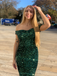 Robe crayon verte à épaules dénudées à paillettes des années 1960