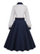 Robe trapèze bleue et beige 1950s Patchwork