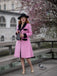 Manteau boutonné en patchwork de velours rose années 1950