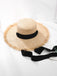 Chapeau de soleil vintage kaki en paille avec ruban