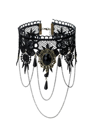 Collier ras du cou gothique vintage en dentelle brodée