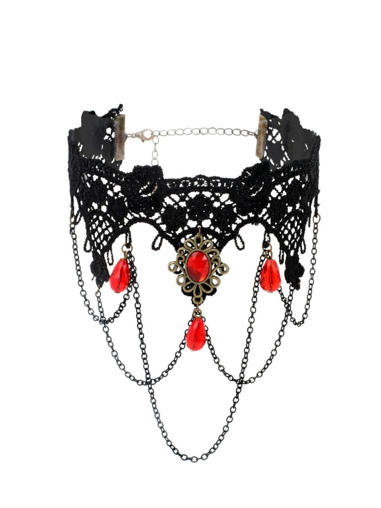 Collier ras du cou gothique vintage en dentelle brodée