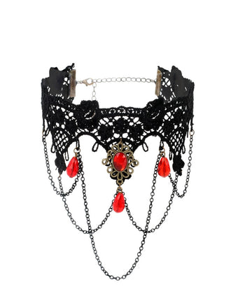 Collier ras du cou gothique vintage en dentelle brodée