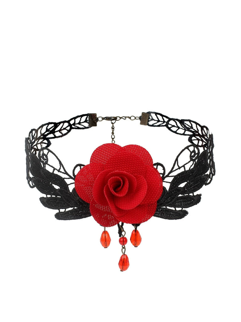 Collier ras du cou gothique vintage en dentelle brodée