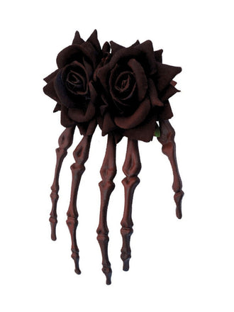 Épingle à cheveux squelette en forme de main, rose vintage rouge foncé