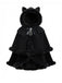 Cape à capuche style chat noire et fourrure synthétique des années 1960