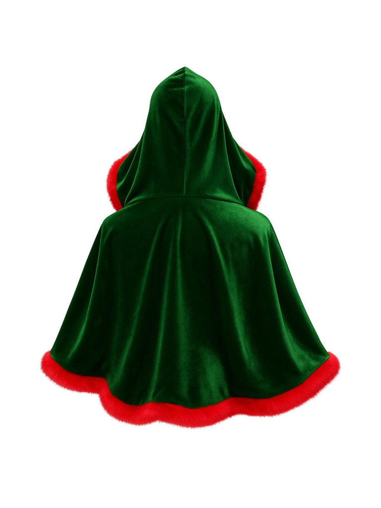 Mini cape à capuche en velours de Noël des années 1950