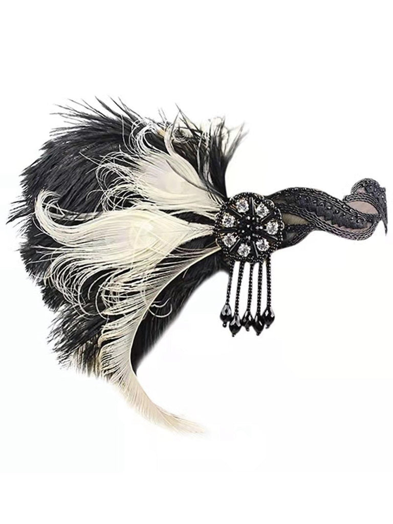 Bandeau pompons en plumes de paon Gatsby années 1920