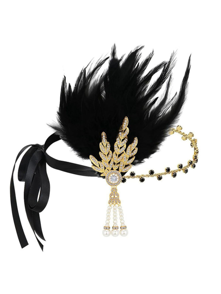Bandeau de bal Gatsby orné de plumes et de strass années 1920