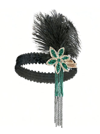 Coiffe plumes sequins et perles Gatsby années 1920