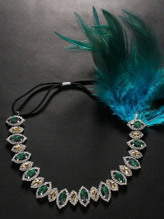 Bandeau Gatsby plumes de paon strass années 1920