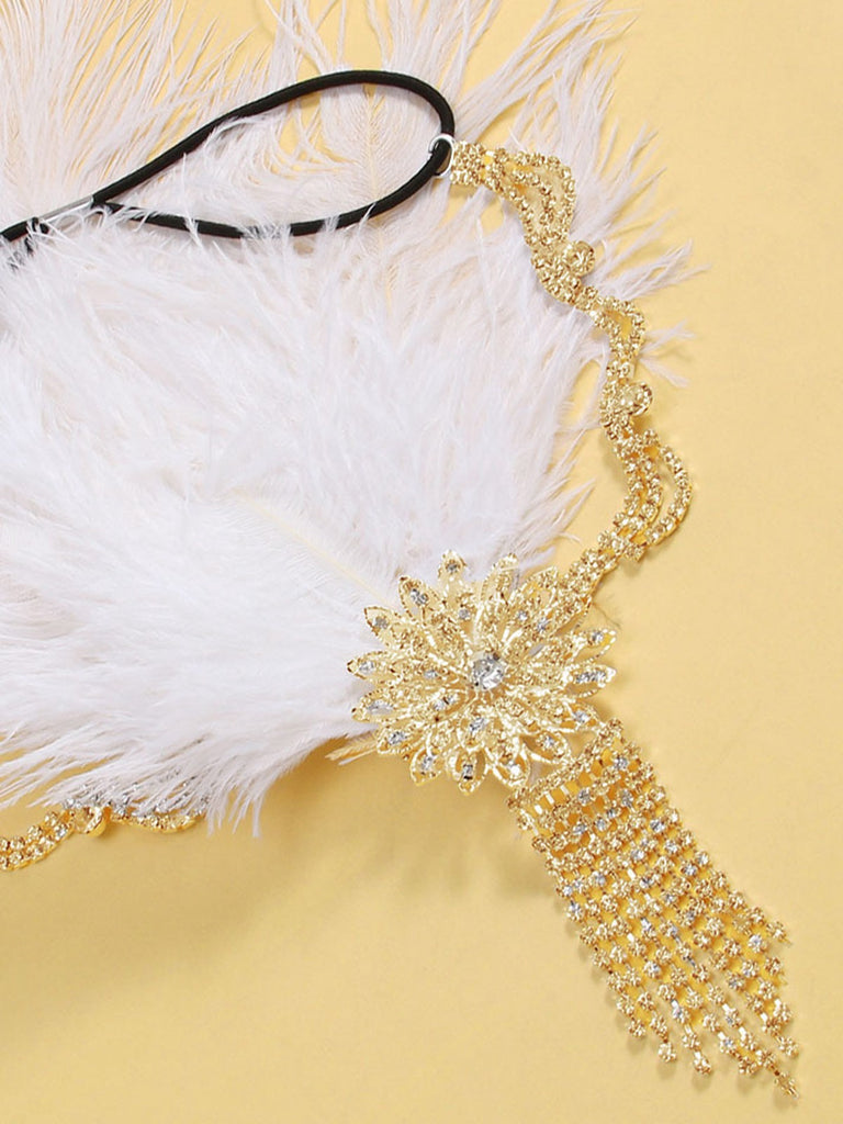 Parure Tête Fleurs Plumes Strass Gatsby Année 1920