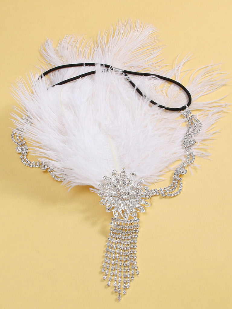 Parure Tête Fleurs Plumes Strass Gatsby Année 1920
