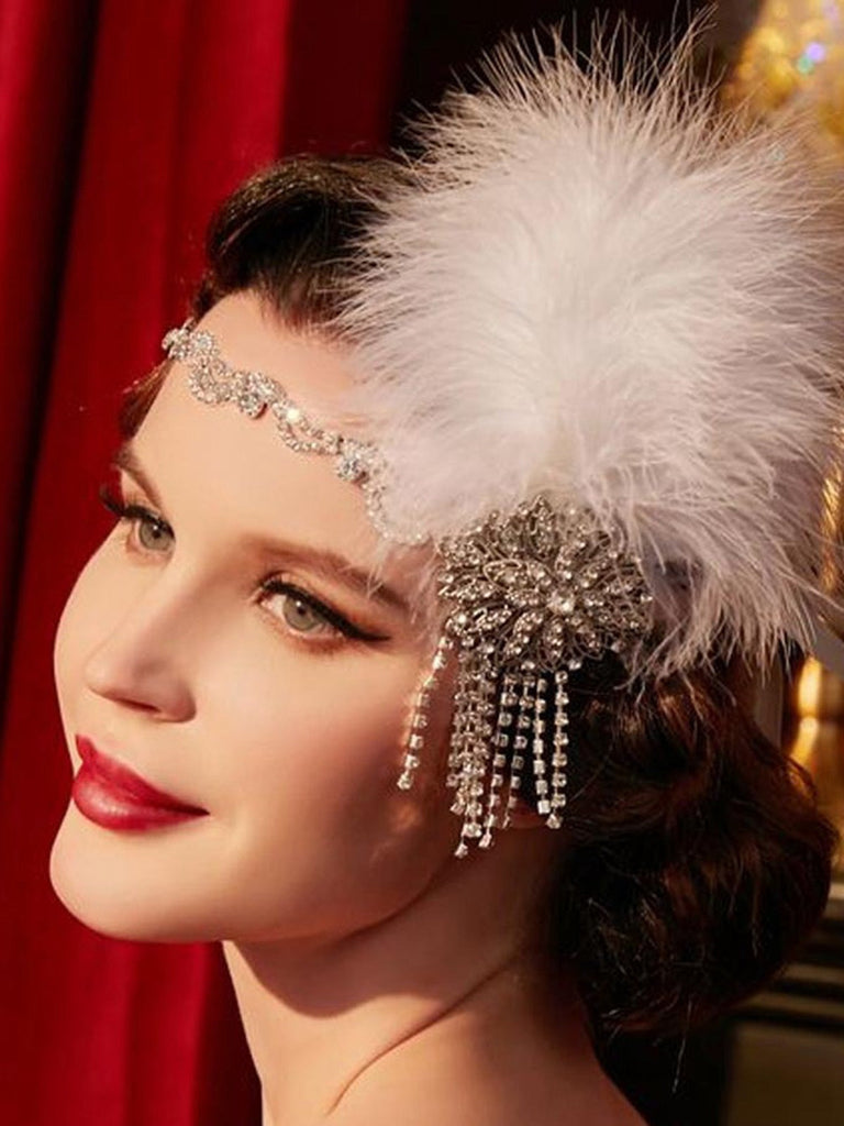 Parure Tête Fleurs Plumes Strass Gatsby Année 1920