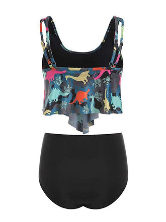 Ensemble Tankini Gris Foncé 1970s Retro Dinosaure
