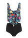 Ensemble Tankini Gris Foncé 1970s Retro Dinosaure