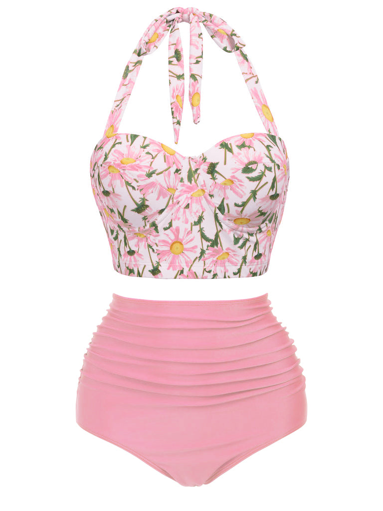 Ensemble de Bikini à Lacets et Licou à Fleurs