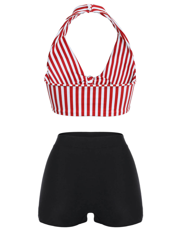 Ensemble de bikini vert à rayures dos nu rétro