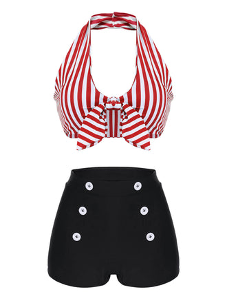 Ensemble de bikini à rayures dos nu rétro