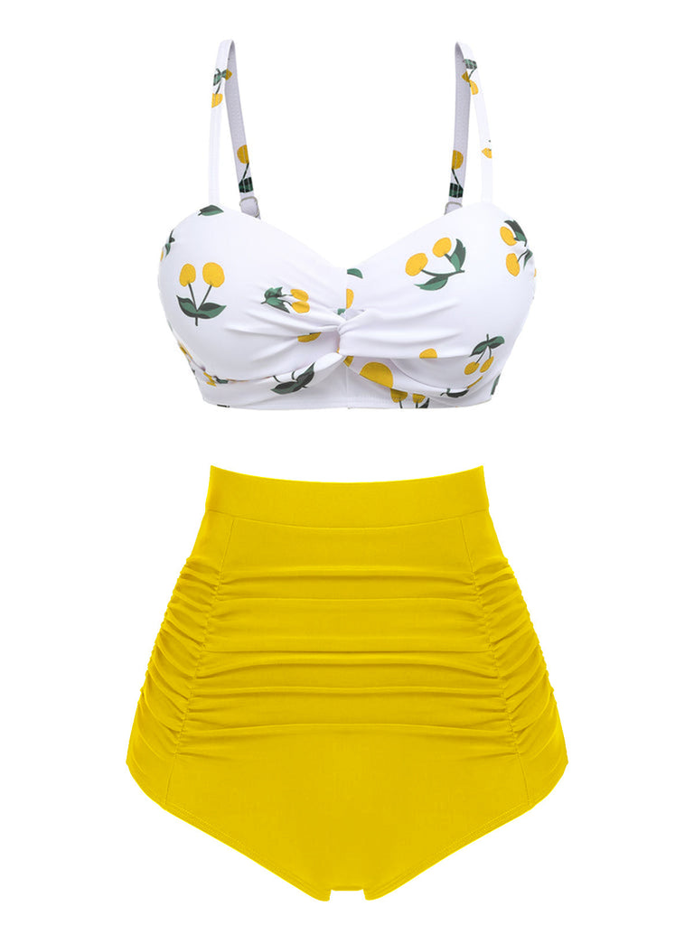 Ensemble de bikini taille haute à bretelles cerises 1950s