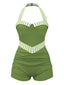 Maillot de bain dos nu à rayures patchwork vert années 40