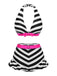 Bikini noir à rayures contrastées et volants années 1950