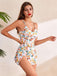 Maillot de bain à jupe bretelles fleur années 1940